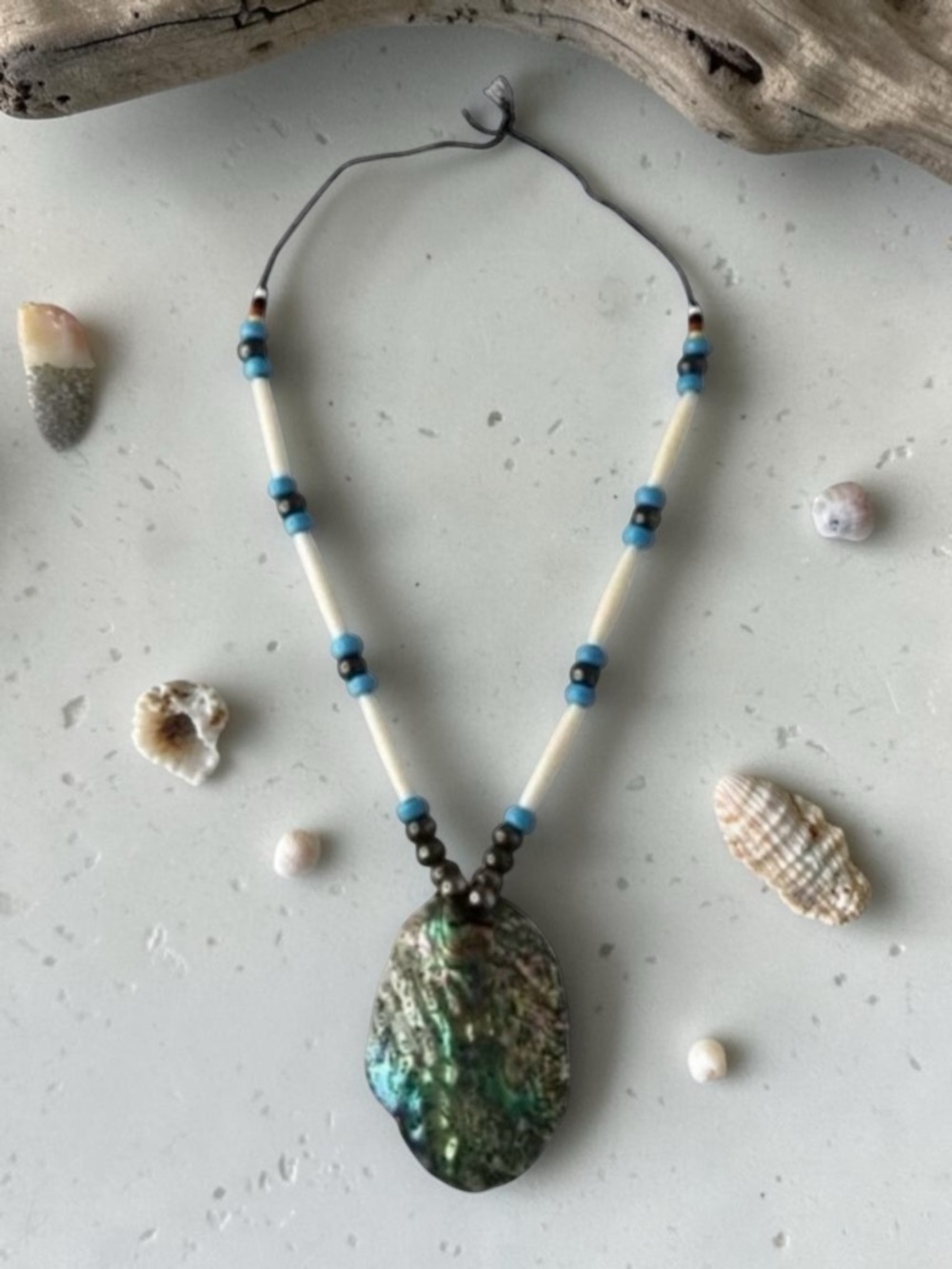 Vtg Handmade Navajo Abalone Necklace Hidden Suede Pouch, Unique Rare Collectible